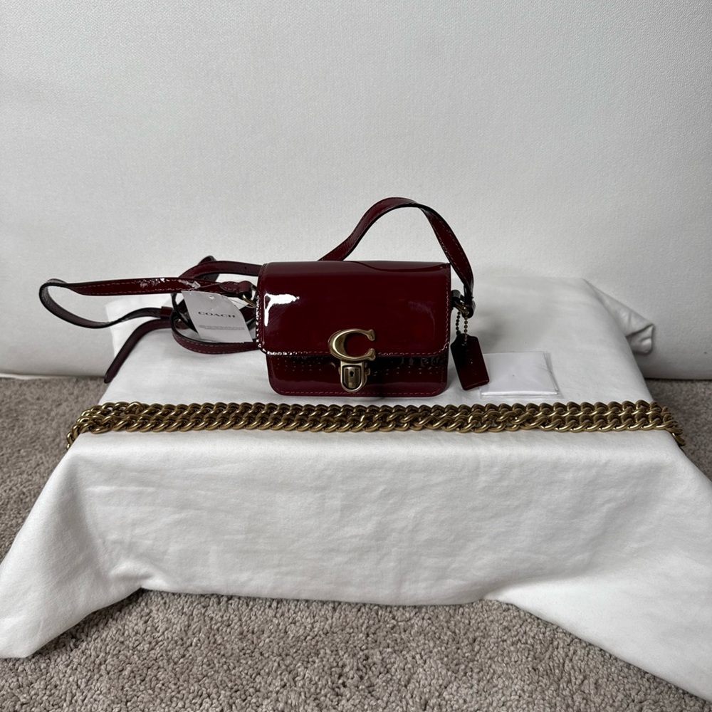 Coach Dark Red Mini Bag with Gold Chain